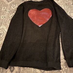 Charming Charlie Black Sweater with Red Heart